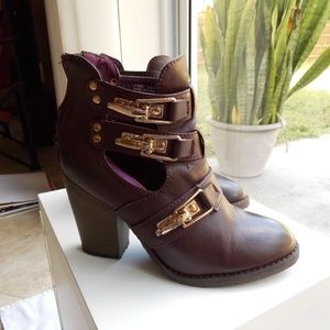 JustFab Burgundy Ankle Booties Gold Hardware